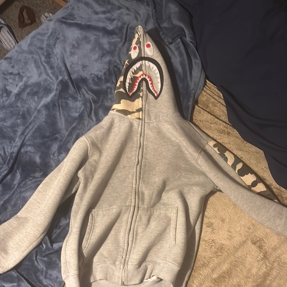 Bape Gray Shark Hoodie with Camouflage Accents
